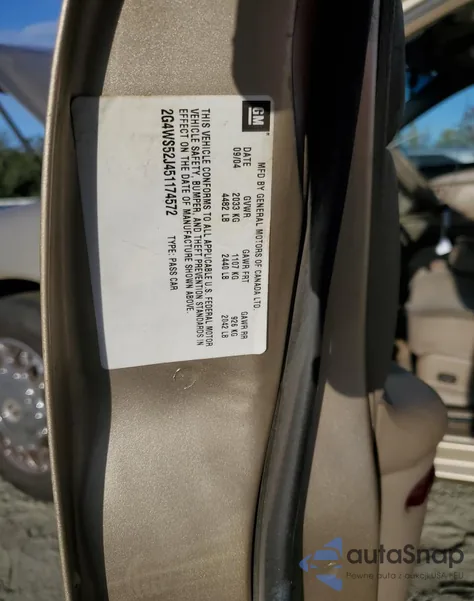 2005 Buick Century Custom z USA, uszkodzony, nr VIN 2G4WS52J451174572